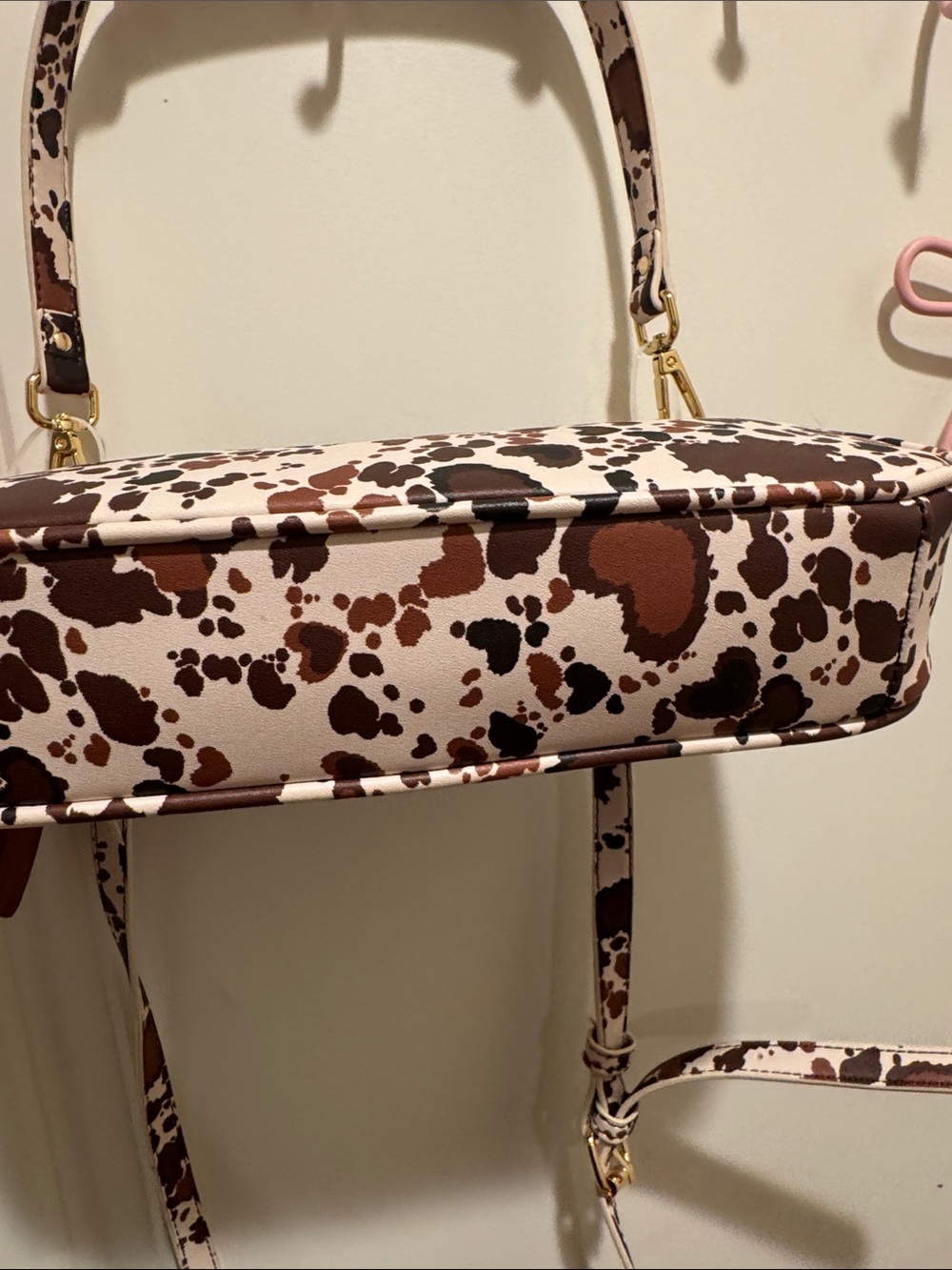 Betsey Johnson Brown & White Cow Print Crossbody Bag with Gold Hardware - Picture 5 of 6